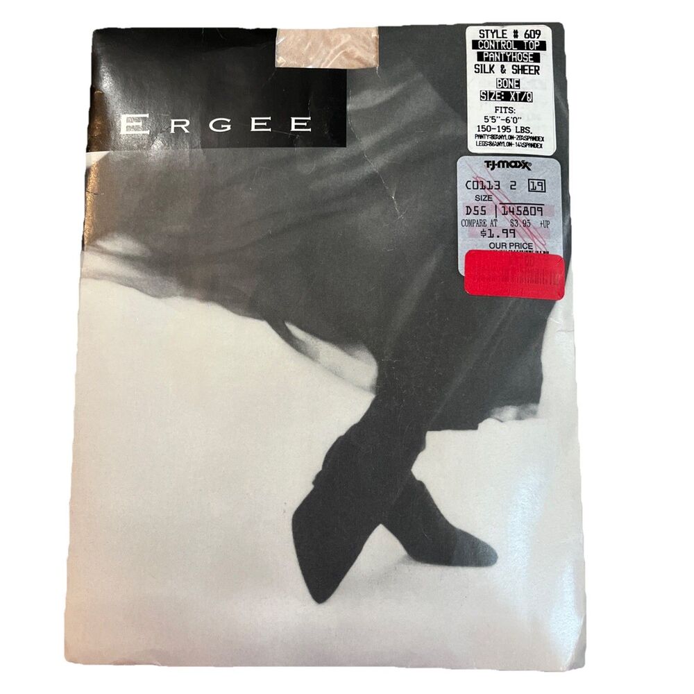 Ergee Control Top Pantyhose Silk & Sheer Bone Sz XT/Q Queen Style 609 New